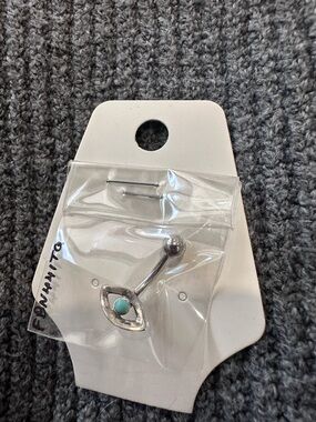 Silver Eye Belly Ring with Turquoise Accent